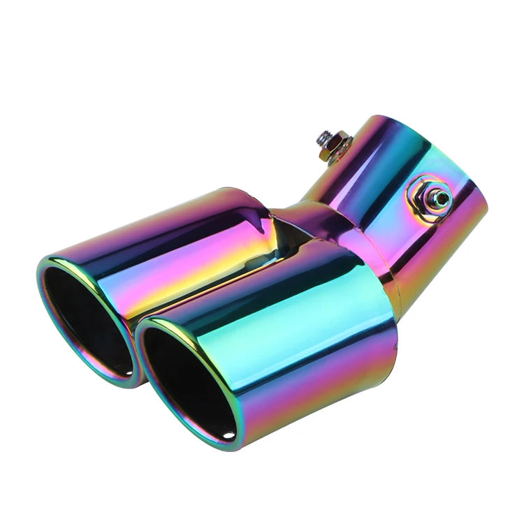 1PCS 63MM Inlet Double-Tube Curved Tailpipe Muffler Tip Stainless Steel