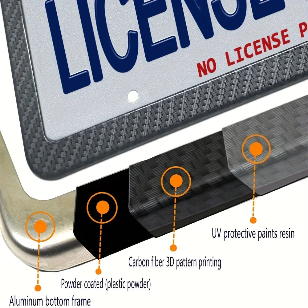 Black Carbon Fiber Pattern Plastic License Plate Frame Fiber Black Aluminum