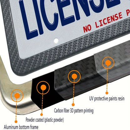 Black Carbon Fiber Pattern Plastic License Plate Frame Fiber Black Aluminum