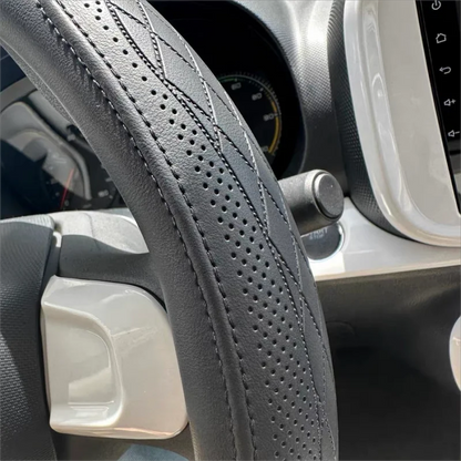 Napa Leather Perforated Patchwork Car Steering Wheel Cover, Non-slip