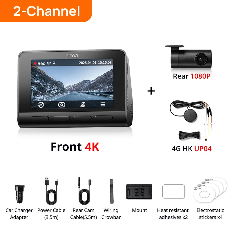 70mai A810S 4K Dash Cam IMX678 Dual HDR Supercapacitor 4G LTE Remote