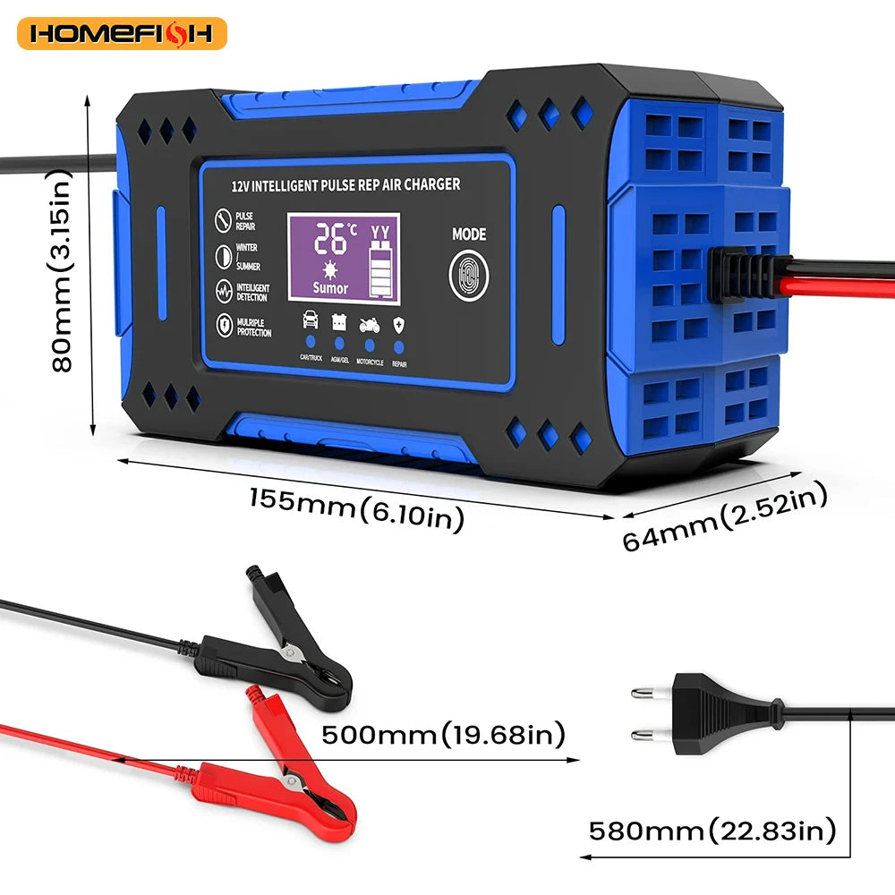 Battery Repair LCD Display 6A 12V Intelligent Car Battery Charger Car and