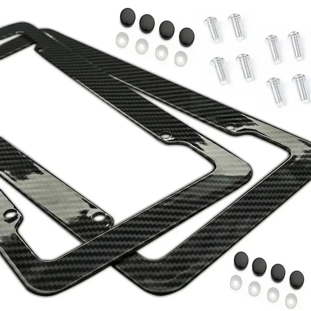 Black Carbon Fiber Pattern Plastic License Plate Frame Fiber Black Aluminum