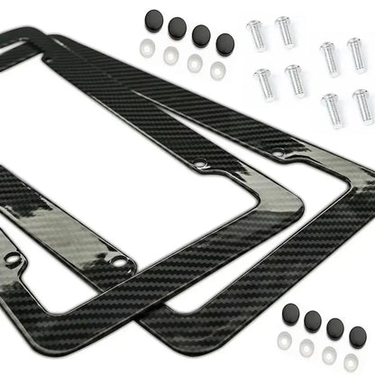 Black Carbon Fiber Pattern Plastic License Plate Frame Fiber Black Aluminum