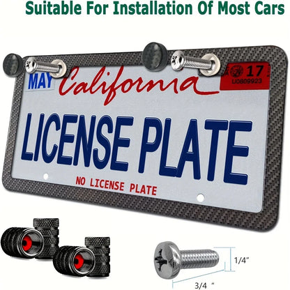 Black Carbon Fiber Pattern Plastic License Plate Frame Fiber Black Aluminum