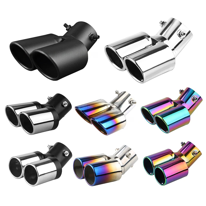 1PCS 63MM Inlet Double-Tube Curved Tailpipe Muffler Tip Stainless Steel
