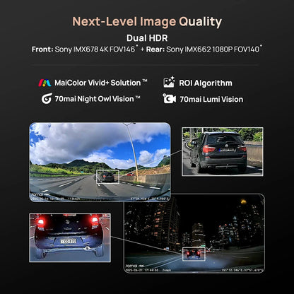 70mai A810S 4K Dash Cam IMX678 Dual HDR Supercapacitor 4G LTE Remote