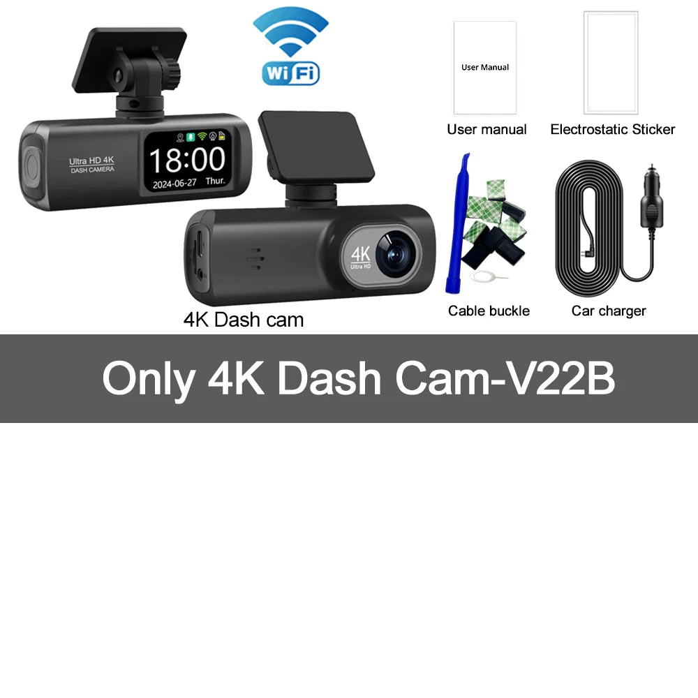 UHD 4K WiFi Dash Cam Dual Lens Driving Recorder Car DVR Optional 1080P Rear