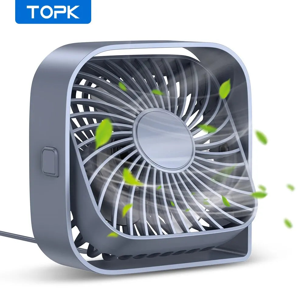 TOPK Mini Portable Fan USB Desk Fan Table Quiet 3 Speed Wind Personal Fan