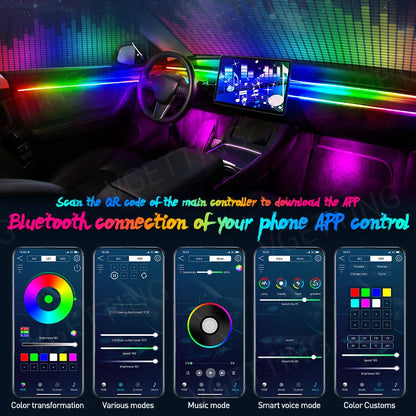 Full Color Streamer Car Ambient Lights RGB 64 Color LED Interior Hidden