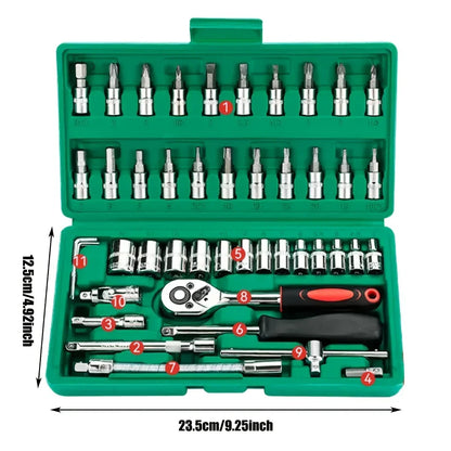 46Pcs Family Tools 1/4 Set Mechanic Tool Kits for Auto Repair Hous with