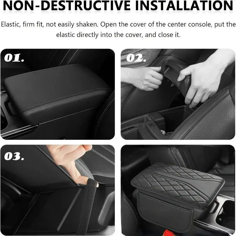 1pc Car Armrest Pad with Storage Bag PU Leather Car Elbow Pad Car Center