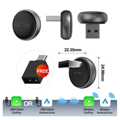 CarlinKit MIni Ultra 3 Wireless CarPlay Adapter 2026 2 IN 1 Android Auto