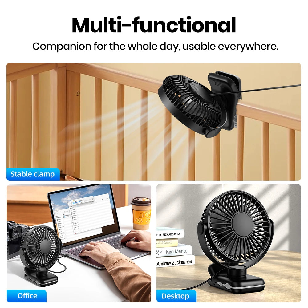 TOPK Mini Portable Clip Fan USB Desk Fan 3 Speeds Quiet Wind 720 Rotate