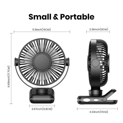 TOPK Mini Portable Clip Fan USB Desk Fan 3 Speeds Quiet Wind 720 Rotate