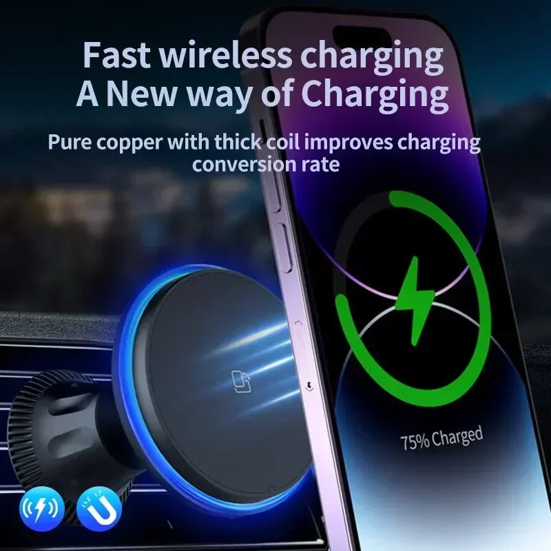 LED/RGB Magnetic Car Wireless Charger For iPhone 12 13 14 15 Pro Max