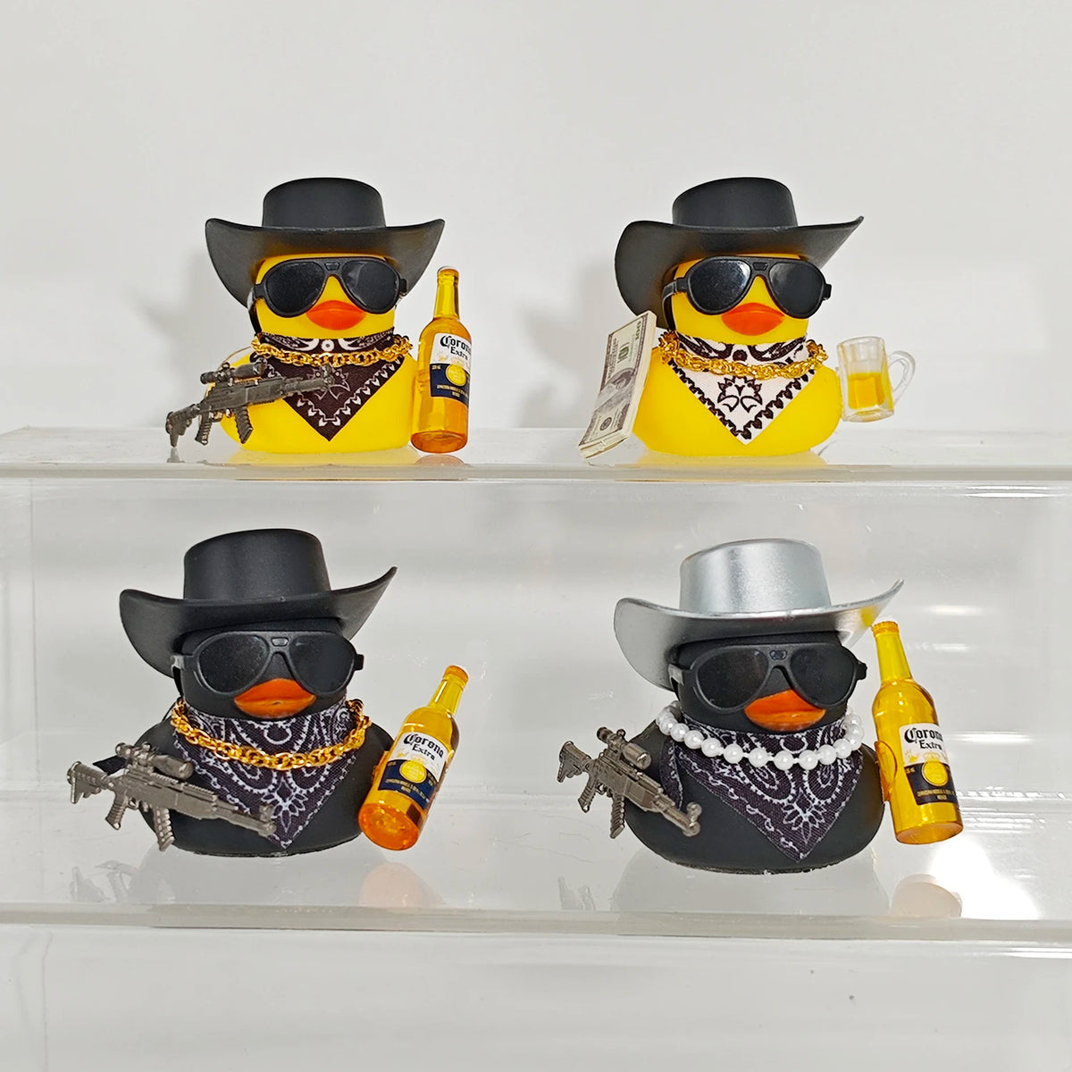 Cute Fortunate Rich Duck Car Dashboard Yellow Black Duck with Cowboy Hat