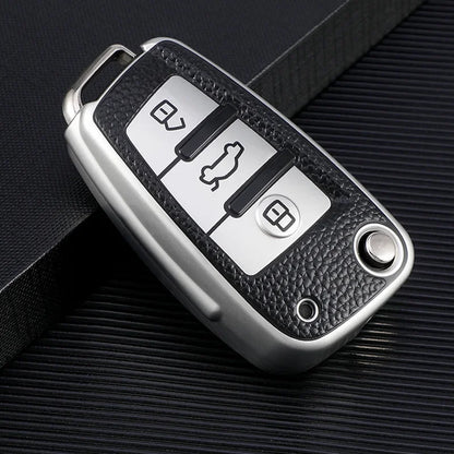 Leather TPU Car Folding Key Cover Case for Audi A3 8L 8P A4 B6 B7 B8 A6 C5