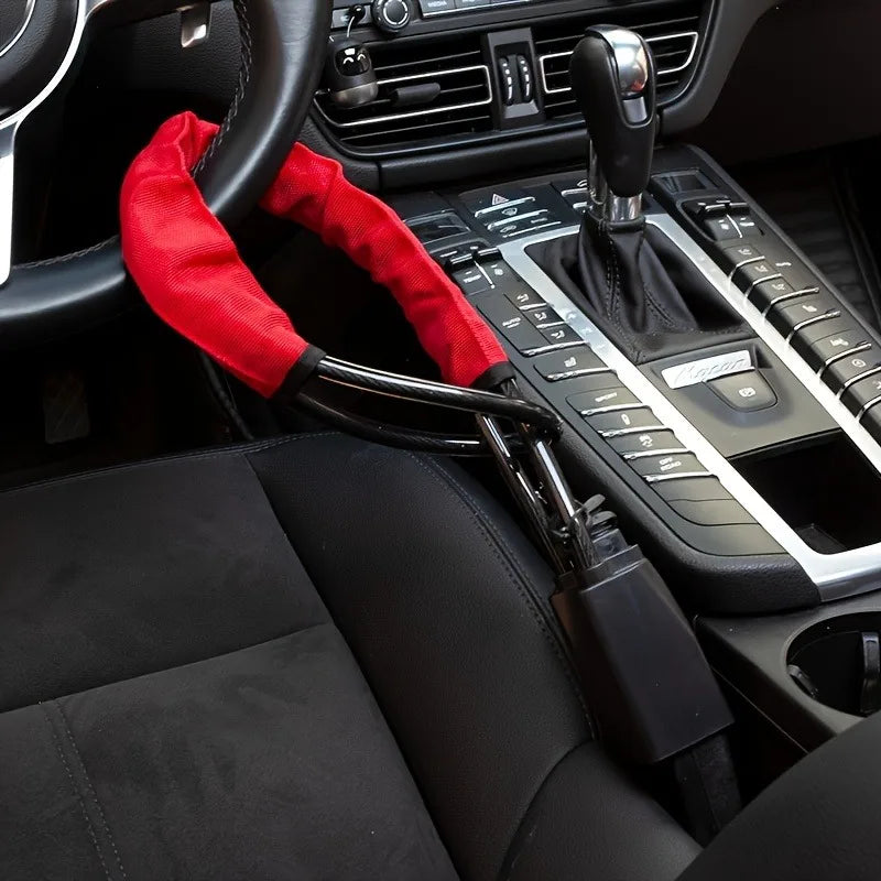 Car Steering Wheel Lock with Seat Belt Socket Steel Rope Car Anti-Theft