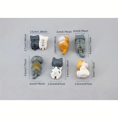 6pcs PVC Cartoon Cat Figurines for Car Dashboard, Plant Pots, and Screen