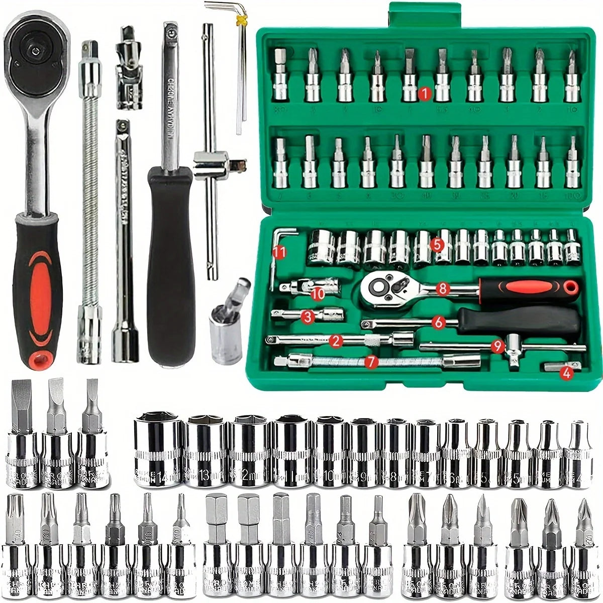 46Pcs Family Tools 1/4 Set Mechanic Tool Kits for Auto Repair Hous with