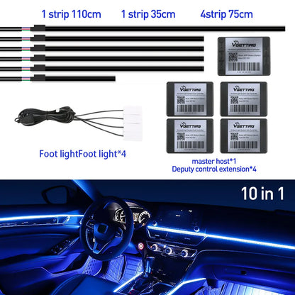 Full Color Streamer Car Ambient Lights RGB 64 Color LED Interior Hidden
