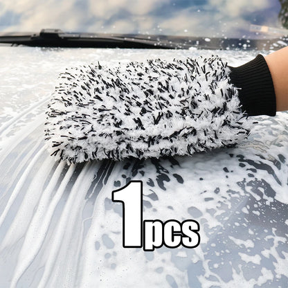 AUTOBRIGHT Car Wash Mitt Snow Cleaning Polishing Gloves Extra Thick Black