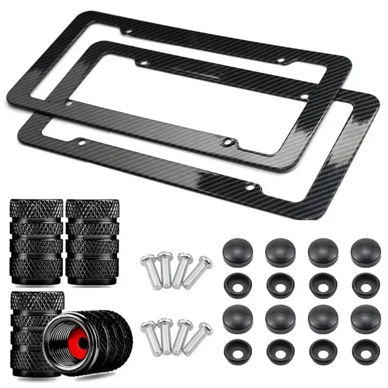 Black Carbon Fiber Pattern Plastic License Plate Frame Fiber Black Aluminum