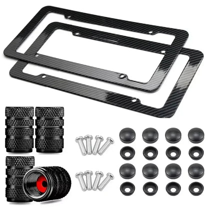 Black Carbon Fiber Pattern Plastic License Plate Frame Fiber Black Aluminum