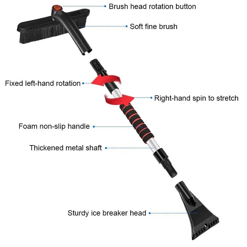 Winter Car Cleaner Extendable Snow Shovel Ice Scraper Brush Detachable