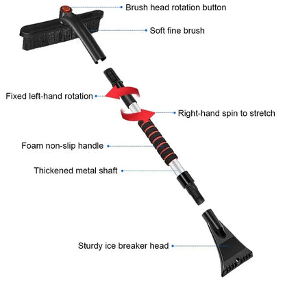 Winter Car Cleaner Extendable Snow Shovel Ice Scraper Brush Detachable