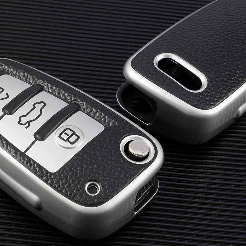 Leather TPU Car Folding Key Cover Case for Audi A3 8L 8P A4 B6 B7 B8 A6 C5