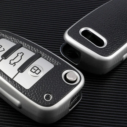 Leather TPU Car Folding Key Cover Case for Audi A3 8L 8P A4 B6 B7 B8 A6 C5