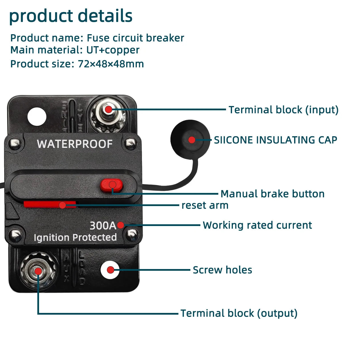 12v-48v Circuit Breaker 30a To 300a Power Protection Fuse Manual Reset