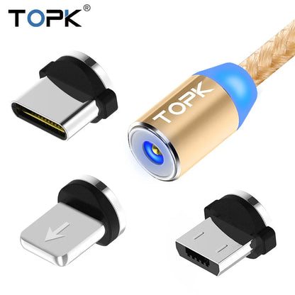 Magnetic Charging Cable 3 1 TOPK 360 Degree Rotating Phone Charger Nylon