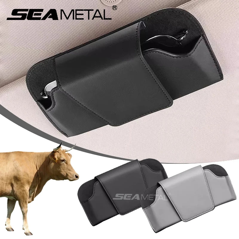 SEAMETAL Cowhide Sun Visor Glasses Holder Leather Wear-Resistant Sunglasses