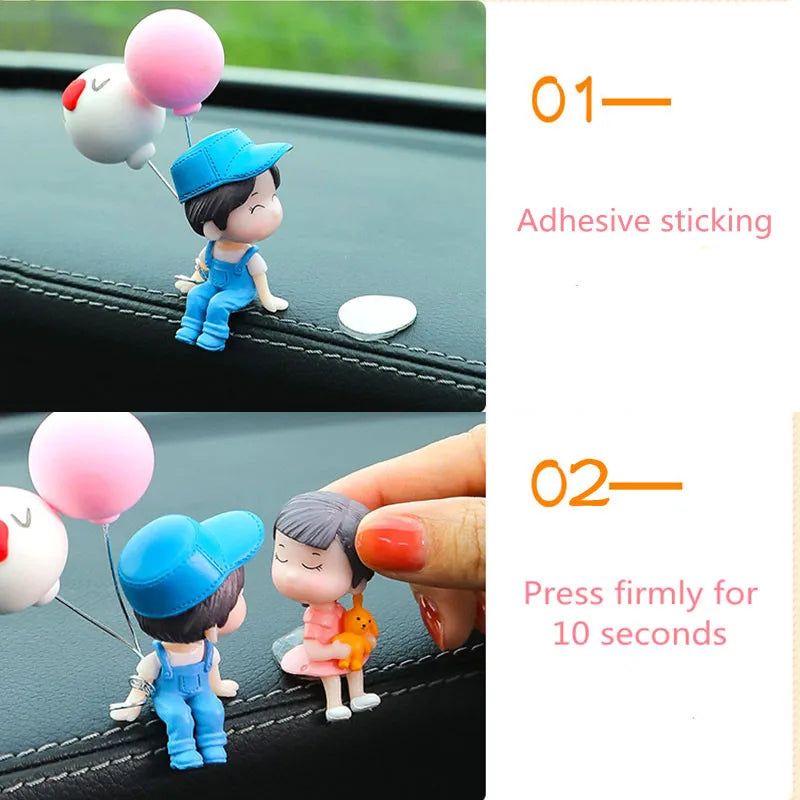 Car Cute Cartoon Couples Action Figure Figurines Balloon Ornament Auto