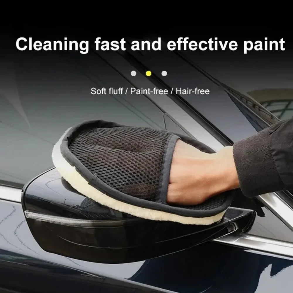 Car Washing Gloves Imitation Wool Plush Thickened Soft Lint Free Absorbent