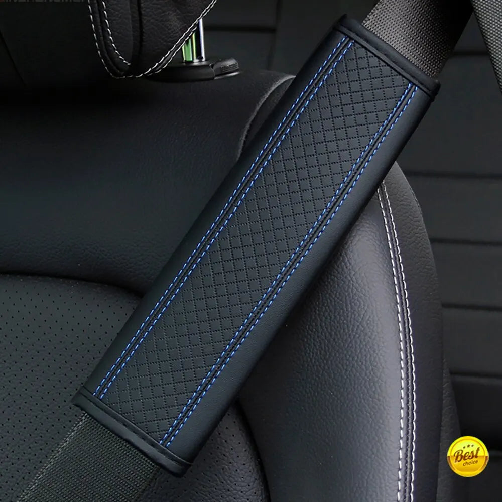 1PCS PU Leather Embossed Car Seat Belt Shoulder Cover Decompression Comfort