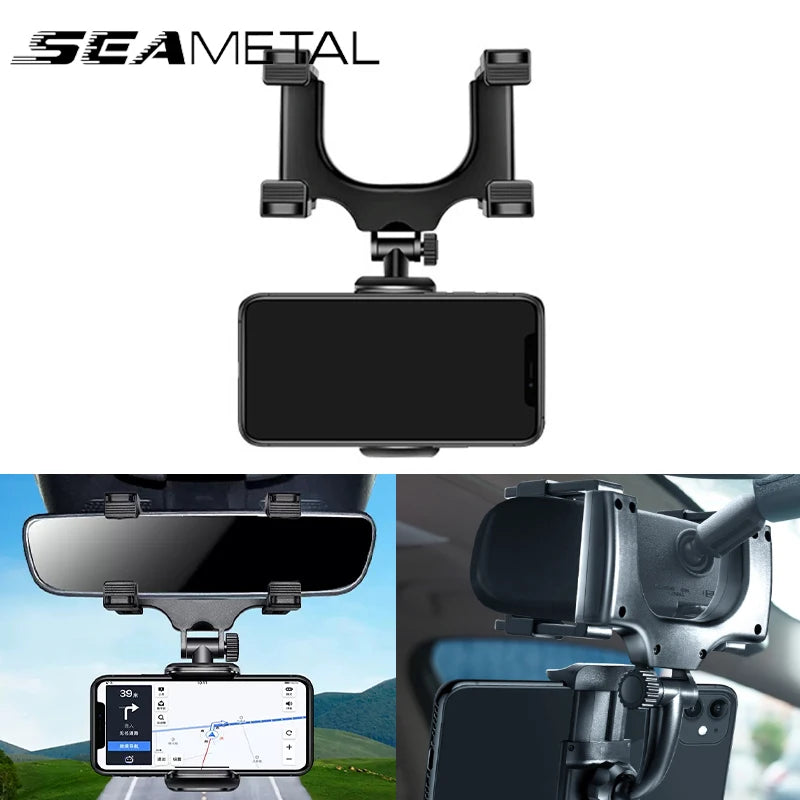 SEAMETAL Rearview Mirror Phone Holder for Car Free Rotation Adjustment