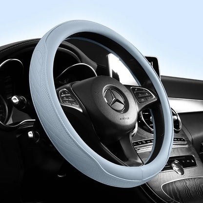 Napa Leather Perforated Patchwork Car Steering Wheel Cover, Non-slip