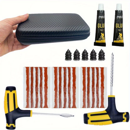 Portable Car Tire Puncture Repair Kit T-Handle Tools Glue Strips for Truck